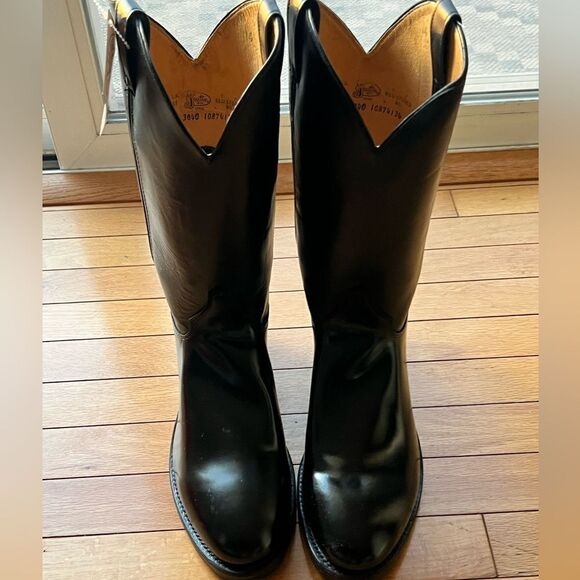 NIB Vintage Justin Men Leather Black Cowboy Western Timeless Sleek Boots Sz 11 - Picture 6 of 14
